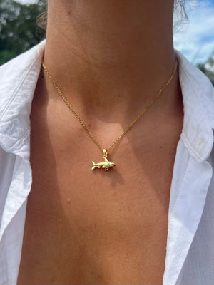 Gold Shark Necklace by HALT, handmade jewelry detail photo 3