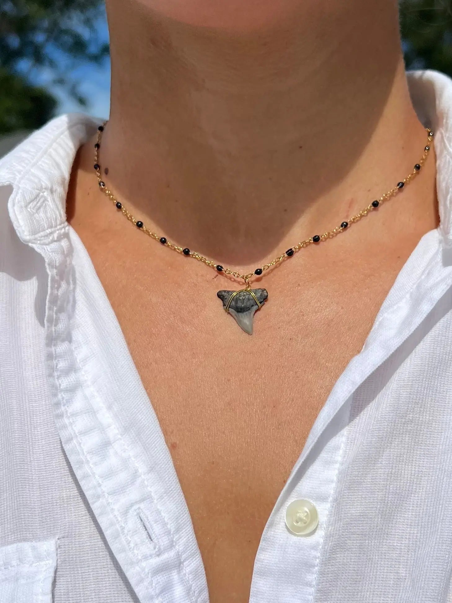 Gold Shark Tooth Necklace - Black by HALT, handmade jewelry detail photo 2