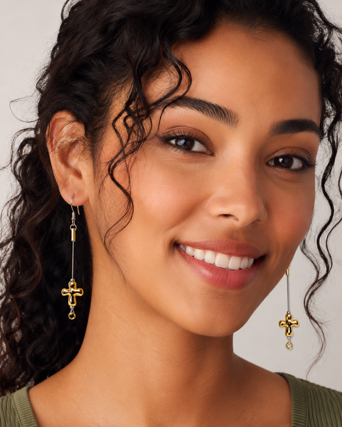 Silver and Gold Cross Guitar String Earrings by N Harmony Jewelry, handmade jewelry detail photo 2