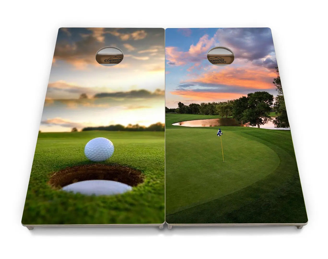 Golf Course Sunset Cornhole Boards - Professional Tournament Series by Cornhole Solutions, custom cornhole board detail photo 2