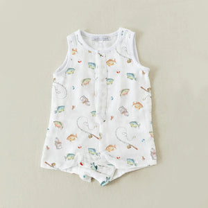 Gone Fishing Organic Muslin Shortalls by Nola Tawk, children's boutique clothing detail photo 4