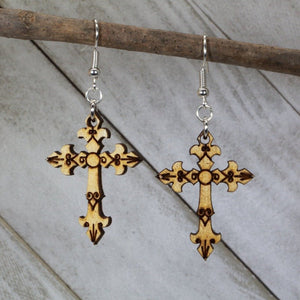 Gothic Cross Wooden Dangle Earrings | Dark Faith Jewelry