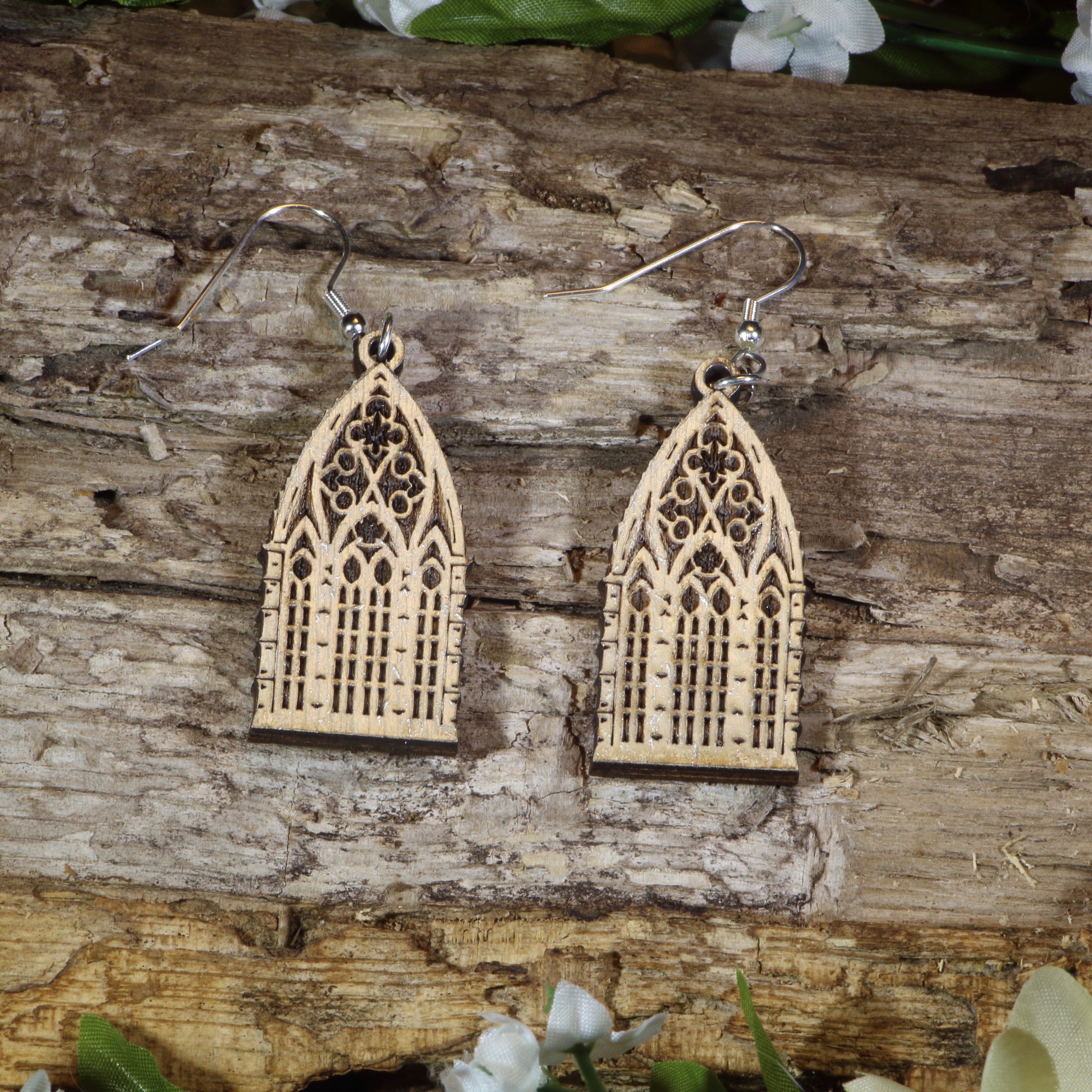 Gothic Window Wooden Earrings | Dark Fantasy Jewelry by Cate's Concepts, LLC