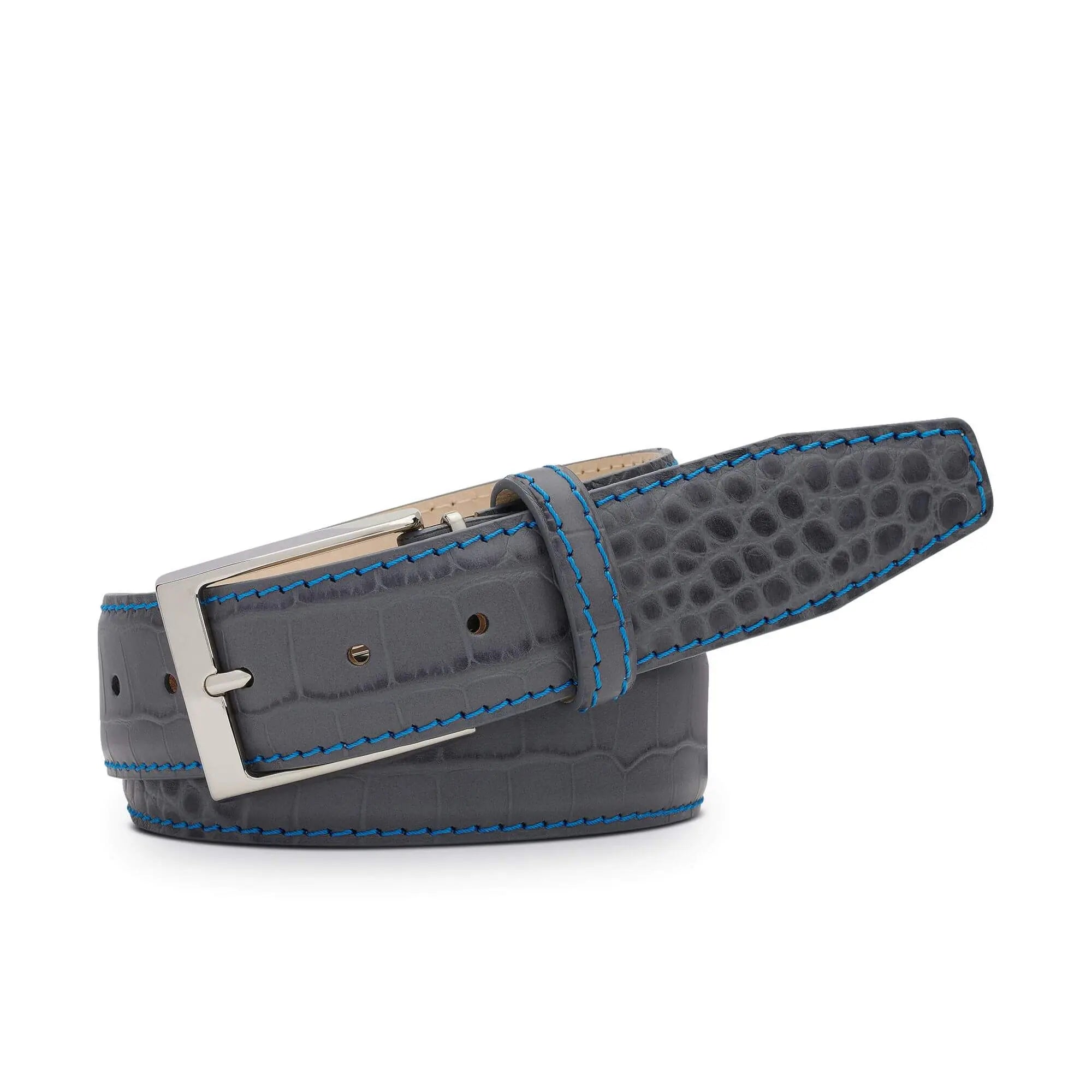 Gray Mock Gator Leather Belt by Roger Ximenez: Bespoke Belts and Leather Accessories, handmade leather goods detail photo 2