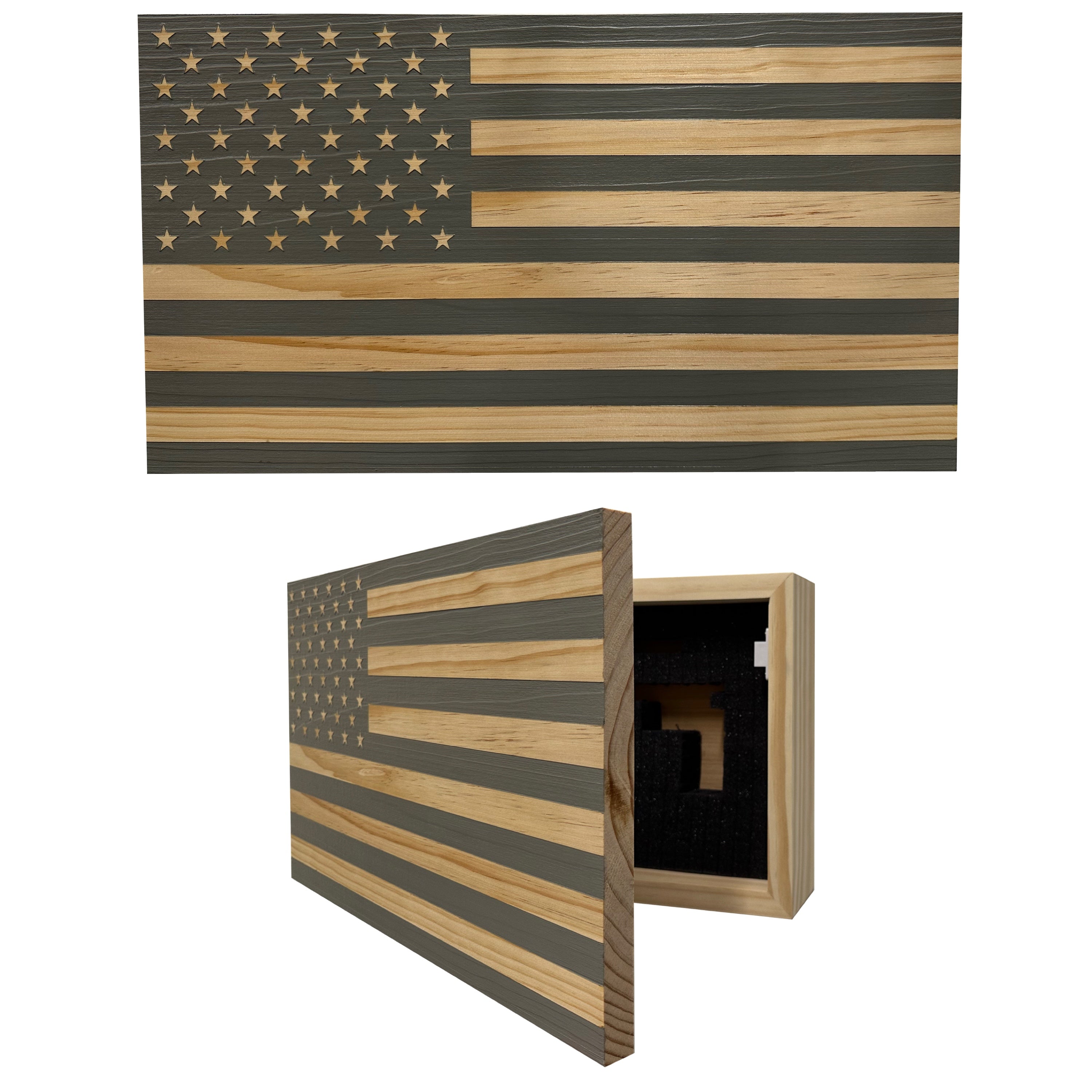 American Flag Decorative & Secure Wall-Mounted Gun Cabinet (Gray) by Bellewood Designs, Southern home decor main product photo