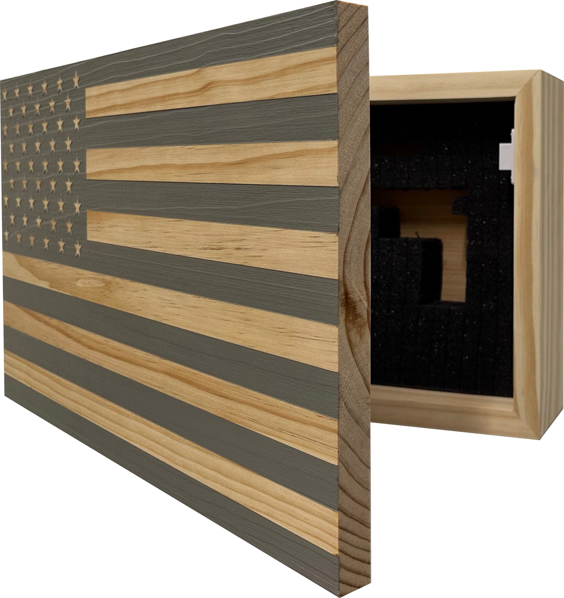 American Flag Decorative & Secure Wall-Mounted Gun Cabinet (Gray) by Bellewood Designs, Southern home decor detail photo 5