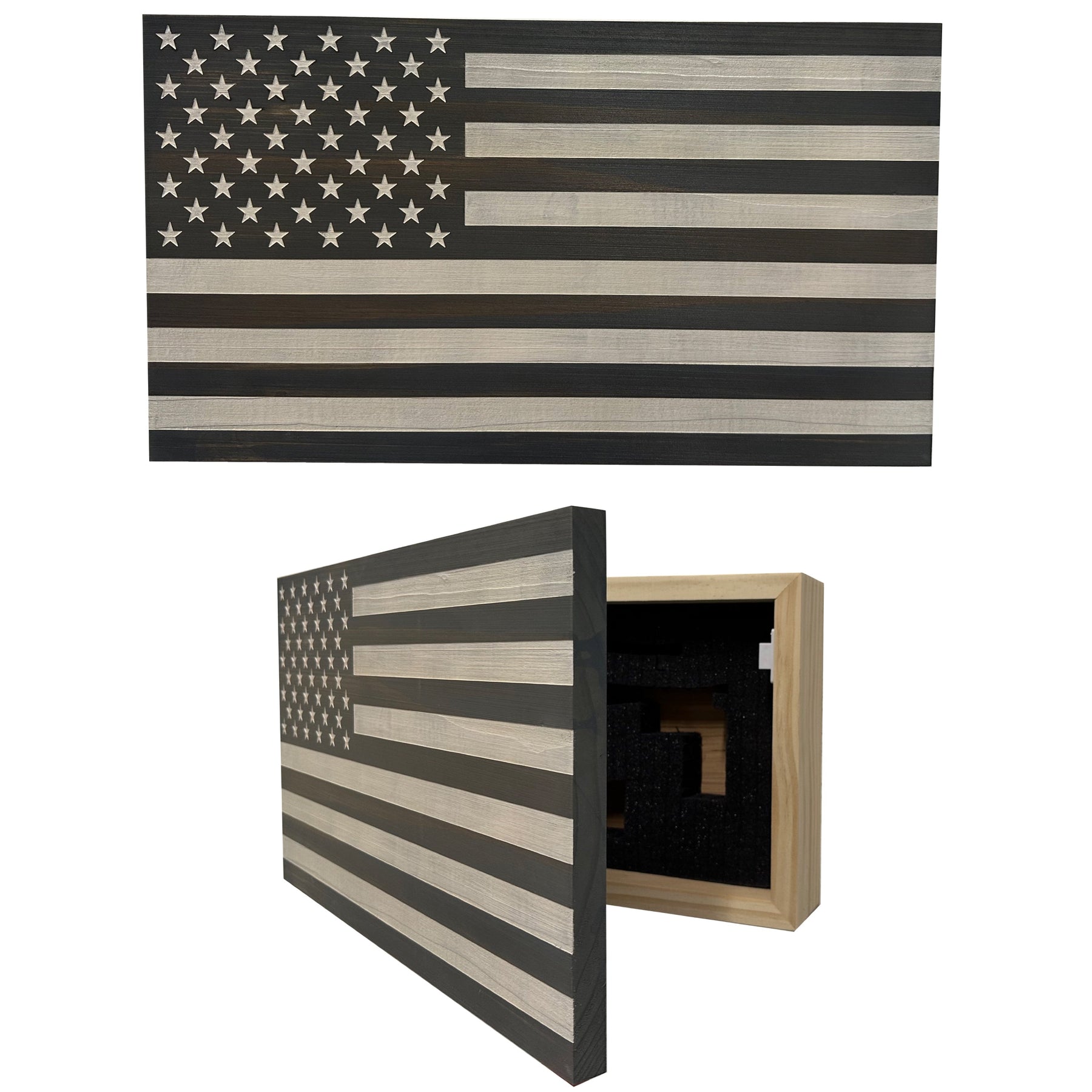 American Flag Decorative & Secure Wall-Mounted Gun Cabinet (Gray & White) by Bellewood Designs, Southern home decor main product photo