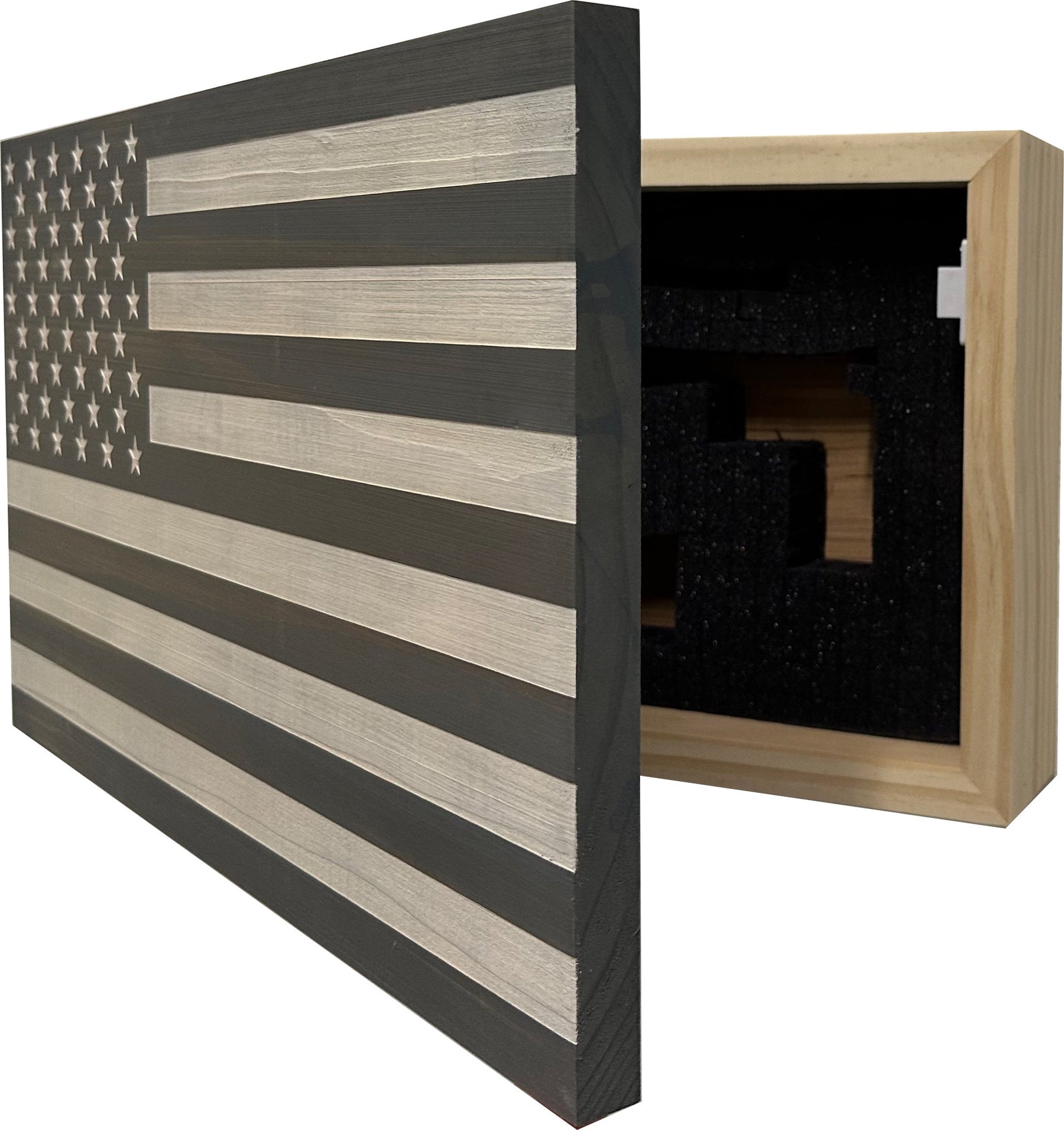 American Flag Decorative & Secure Wall-Mounted Gun Cabinet (Gray & White) by Bellewood Designs, Southern home decor detail photo 5