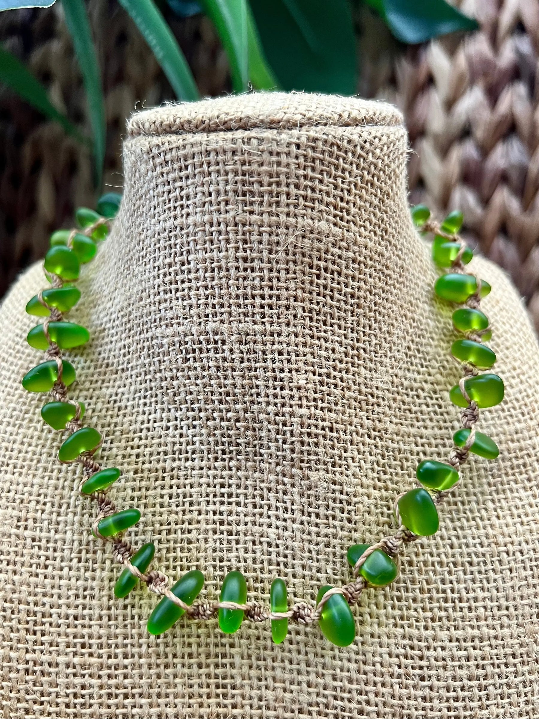 Green Sea Glass Necklace by HALT, handmade jewelry detail photo 2