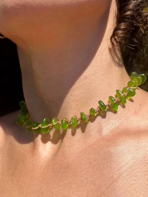 Green Sea Glass Necklace by HALT, handmade jewelry detail photo 3