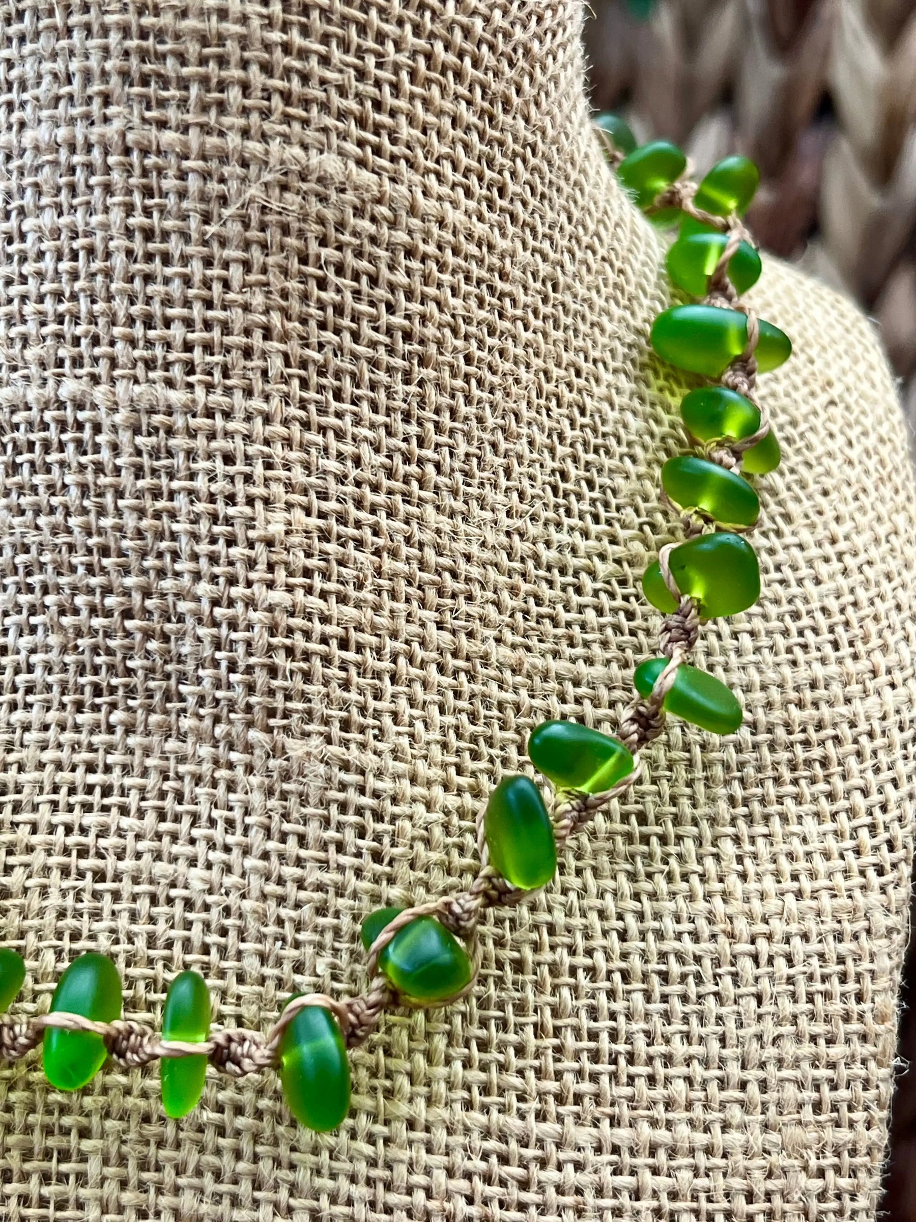 Green Sea Glass Necklace by HALT, handmade jewelry detail photo 6
