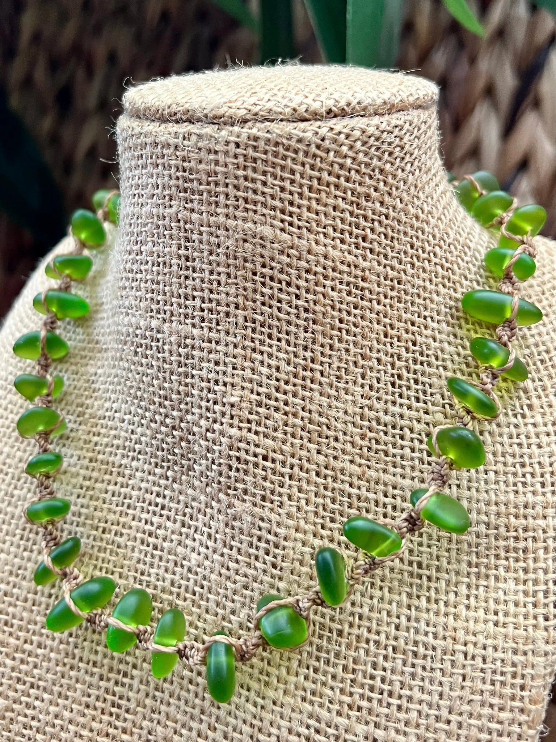 Green Sea Glass Necklace by HALT, handmade jewelry detail photo 7