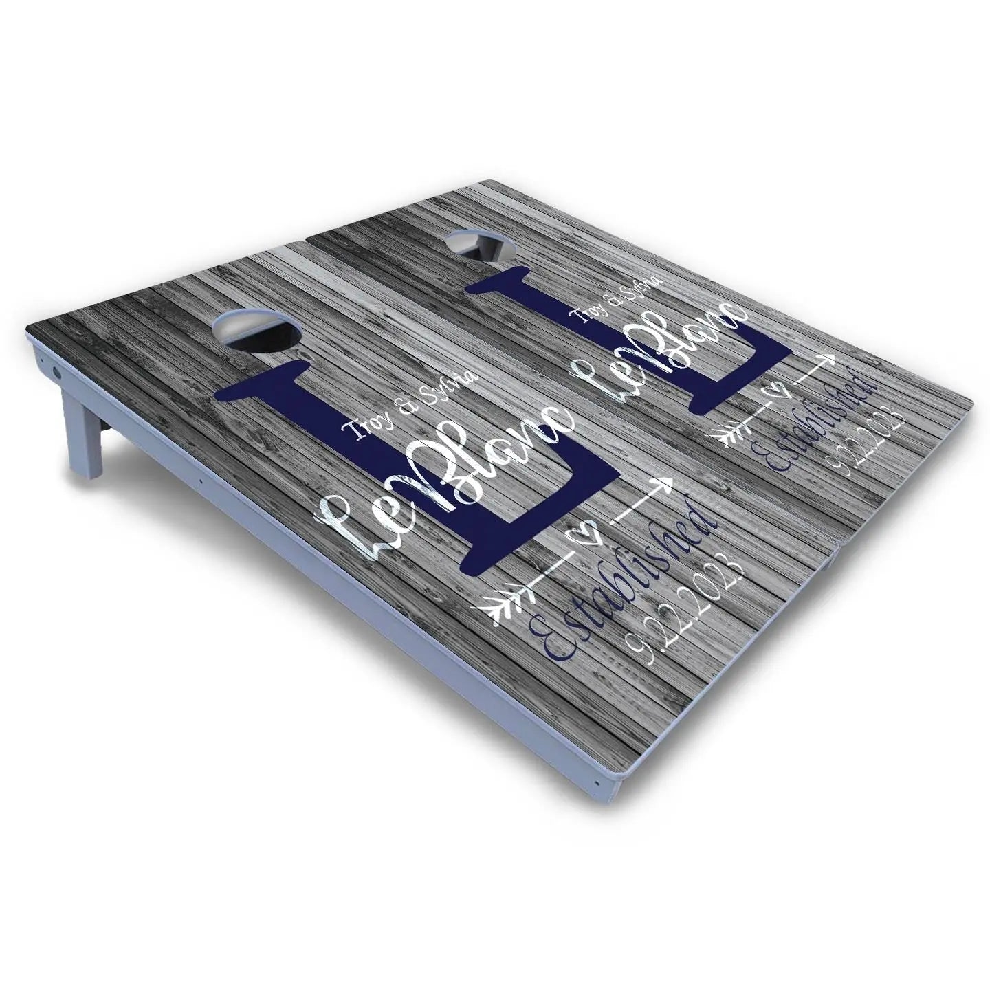 Grey Slat Wood Cornhole Boards - All Weather Series by Cornhole Solutions, custom cornhole board detail photo 3