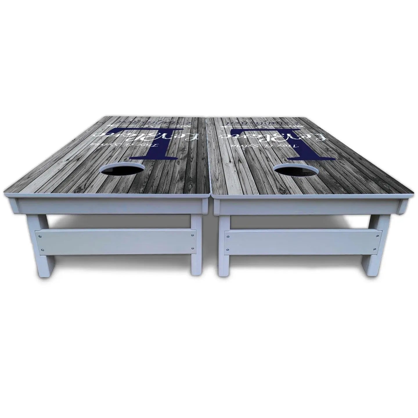Grey Slat Wood Cornhole Boards - All Weather Series by Cornhole Solutions, custom cornhole board detail photo 5