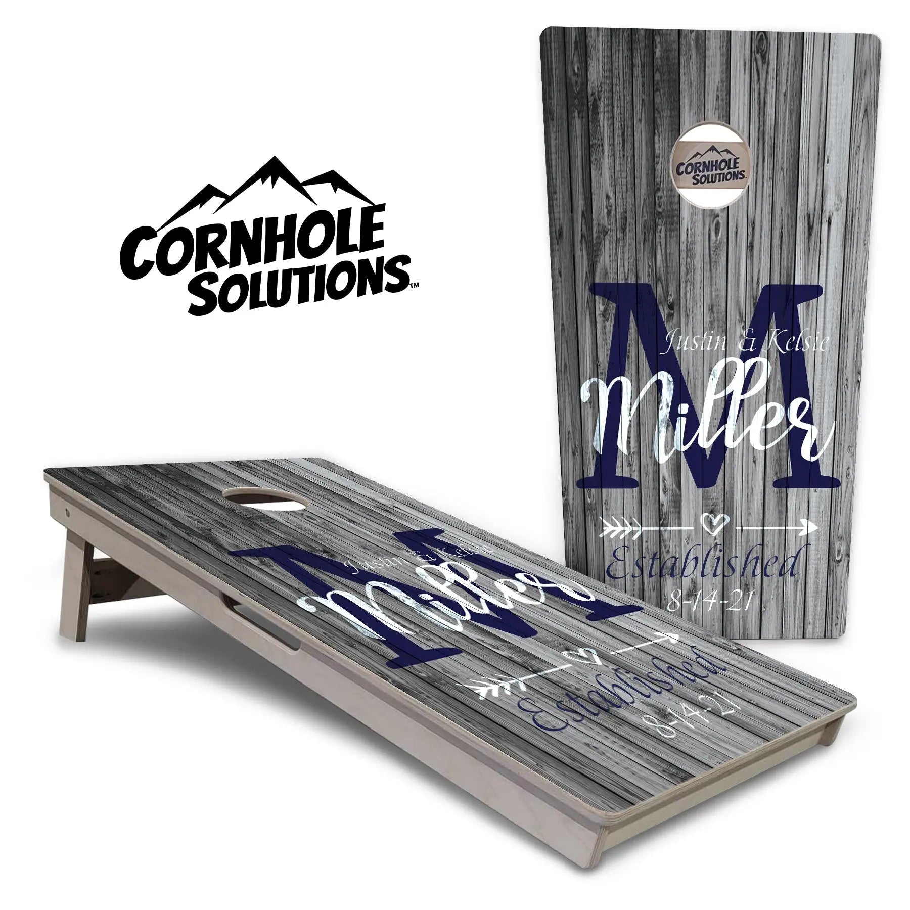 Grey Slat Wood Cornhole Boards - Professional Tournament Series by Cornhole Solutions, custom cornhole board main product photo