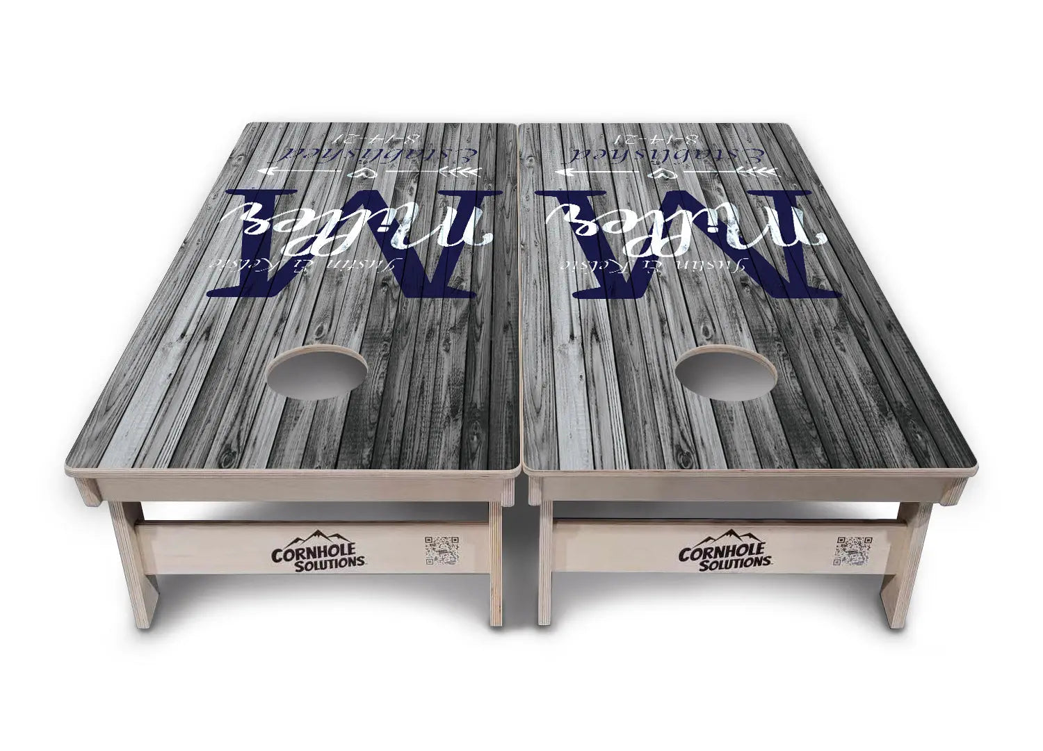 Grey Slat Wood Cornhole Boards - Professional Tournament Series by Cornhole Solutions, custom cornhole board detail photo 2