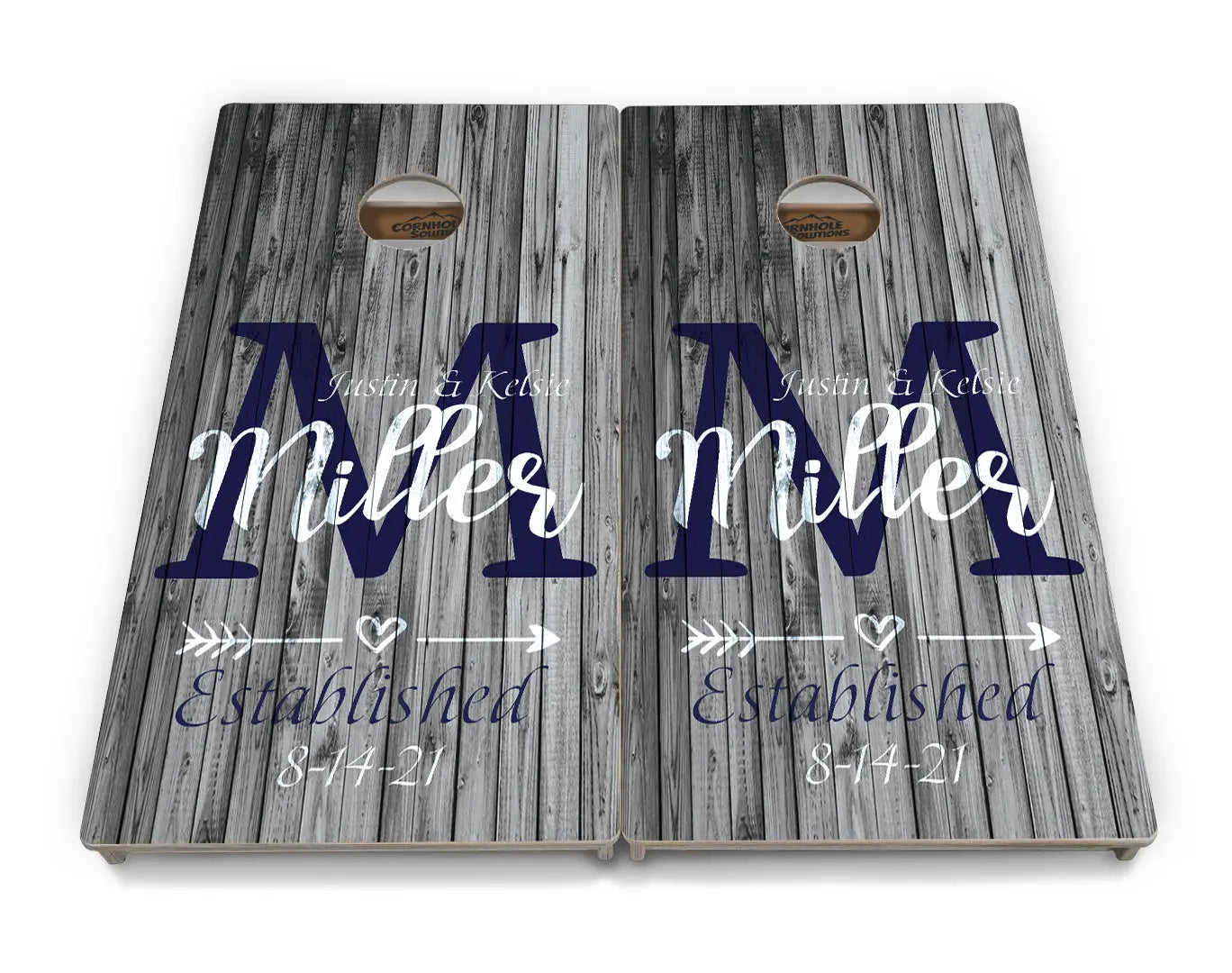 Grey Slat Wood Cornhole Boards - Professional Tournament Series by Cornhole Solutions, custom cornhole board detail photo 4