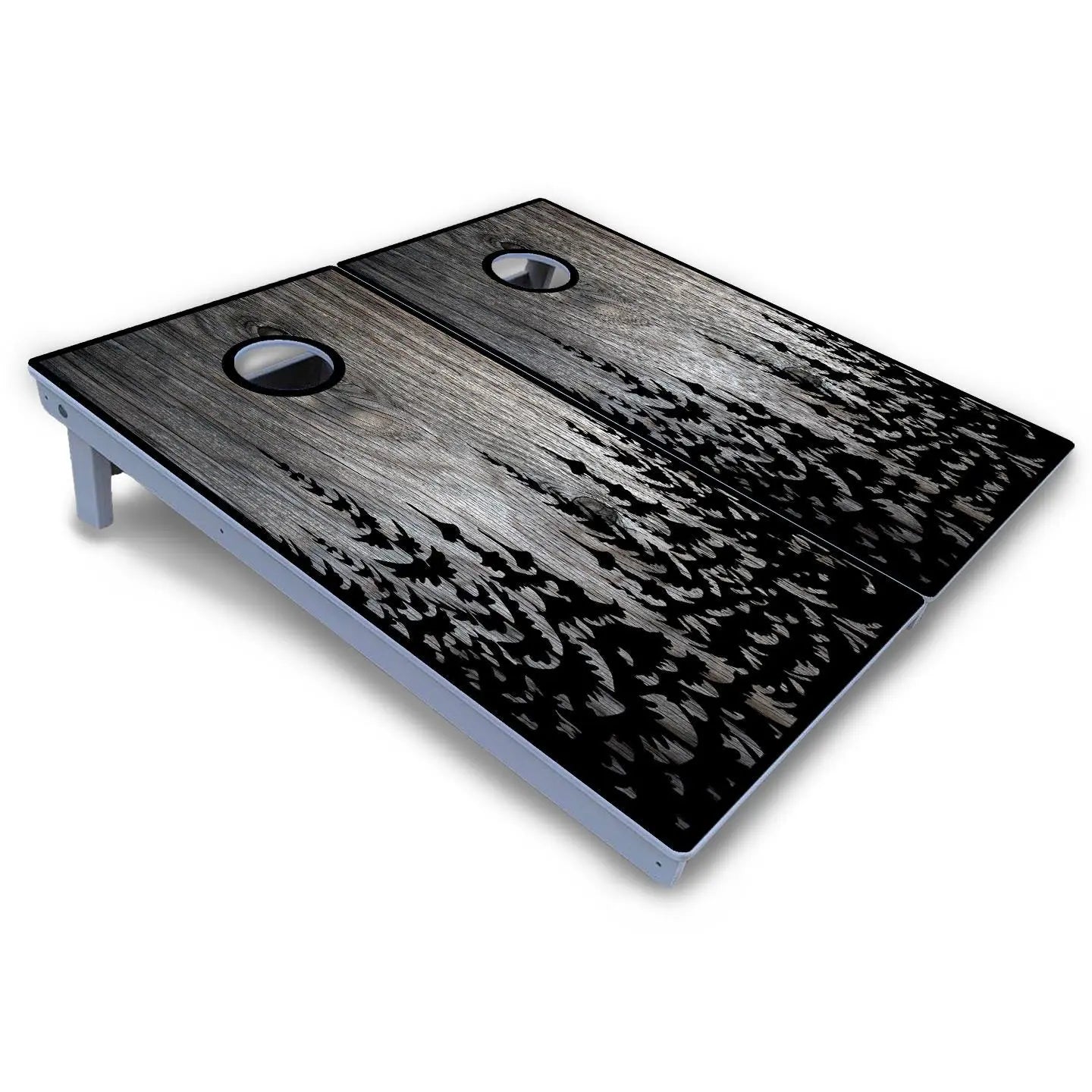 Greyscale Pine Trees Cornhole Boards - All Weather Series by Cornhole Solutions, custom cornhole board detail photo 3