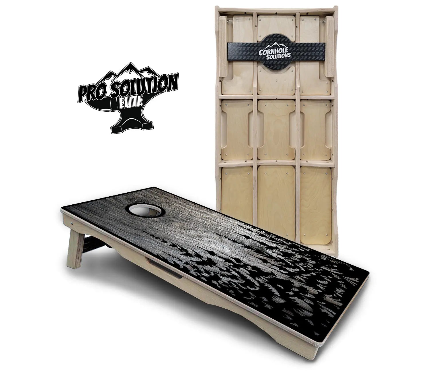 Greyscale Pine Trees Cornhole Boards - Pro Solution Elite Series by Cornhole Solutions, custom cornhole board main product photo