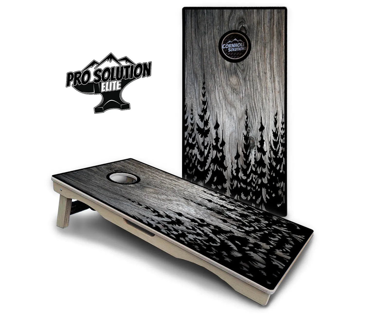 Greyscale Pine Trees Cornhole Boards - Pro Solution Elite Series by Cornhole Solutions, custom cornhole board detail photo 2