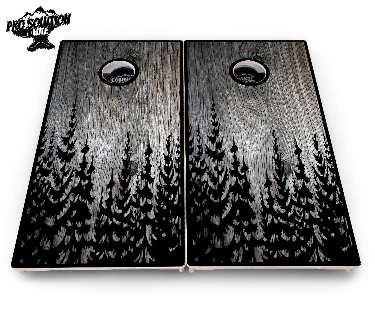 Greyscale Pine Trees Cornhole Boards - Pro Solution Elite Series by Cornhole Solutions, custom cornhole board detail photo 4