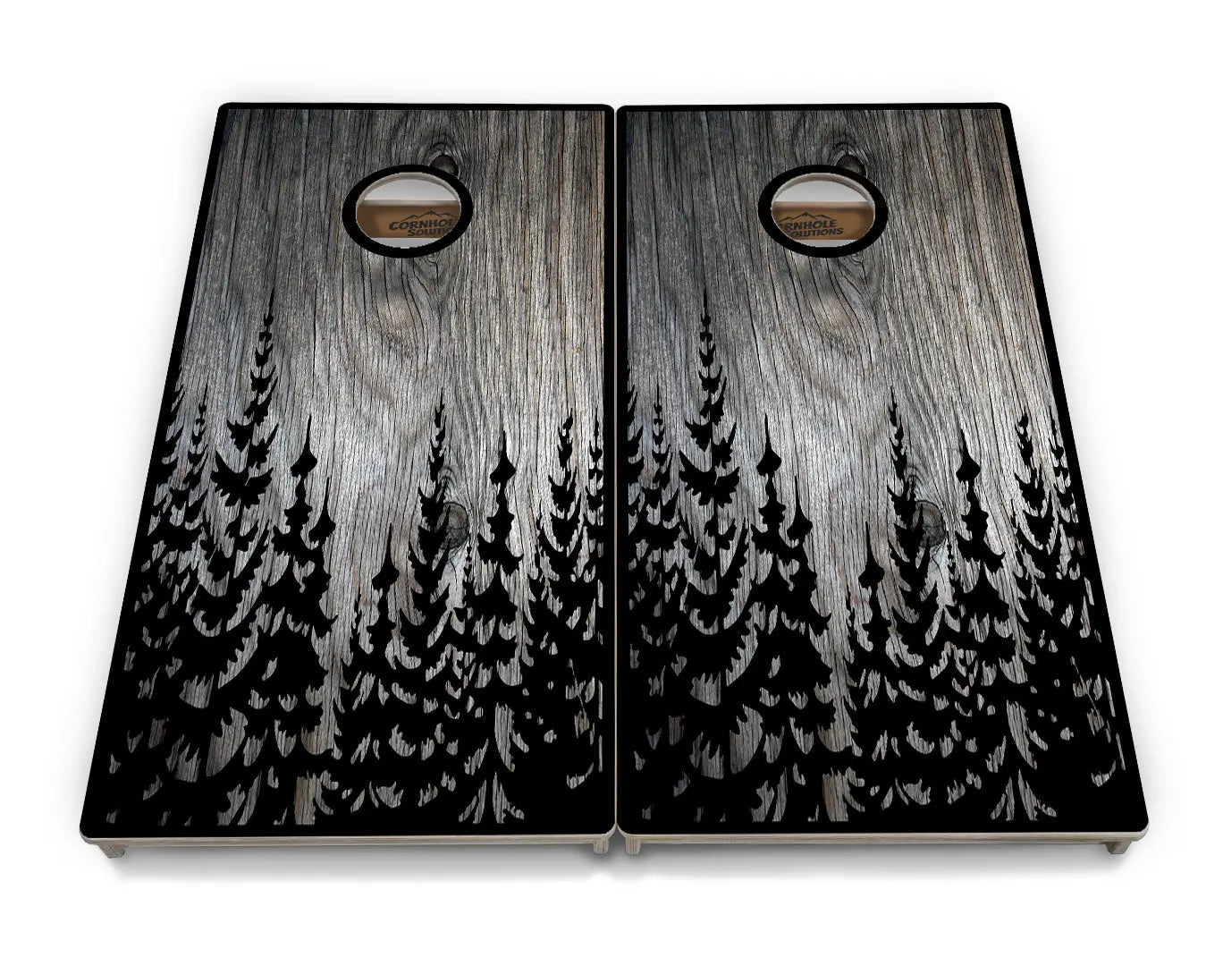 Greyscale Pine Trees Cornhole Boards - Professional Tournament Series by Cornhole Solutions, custom cornhole board detail photo 3