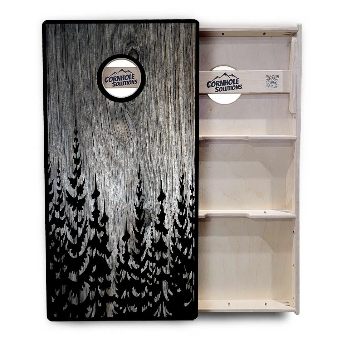 Greyscale Pine Trees Cornhole Boards - Professional Tournament Series by Cornhole Solutions, custom cornhole board detail photo 4