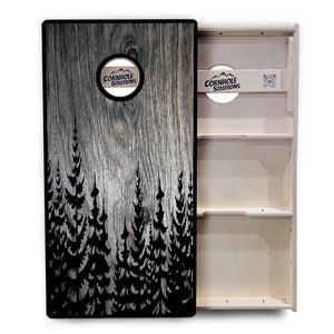 Greyscale Pine Trees Cornhole Boards - Professional Tournament Series by Cornhole Solutions, custom cornhole board detail photo 4