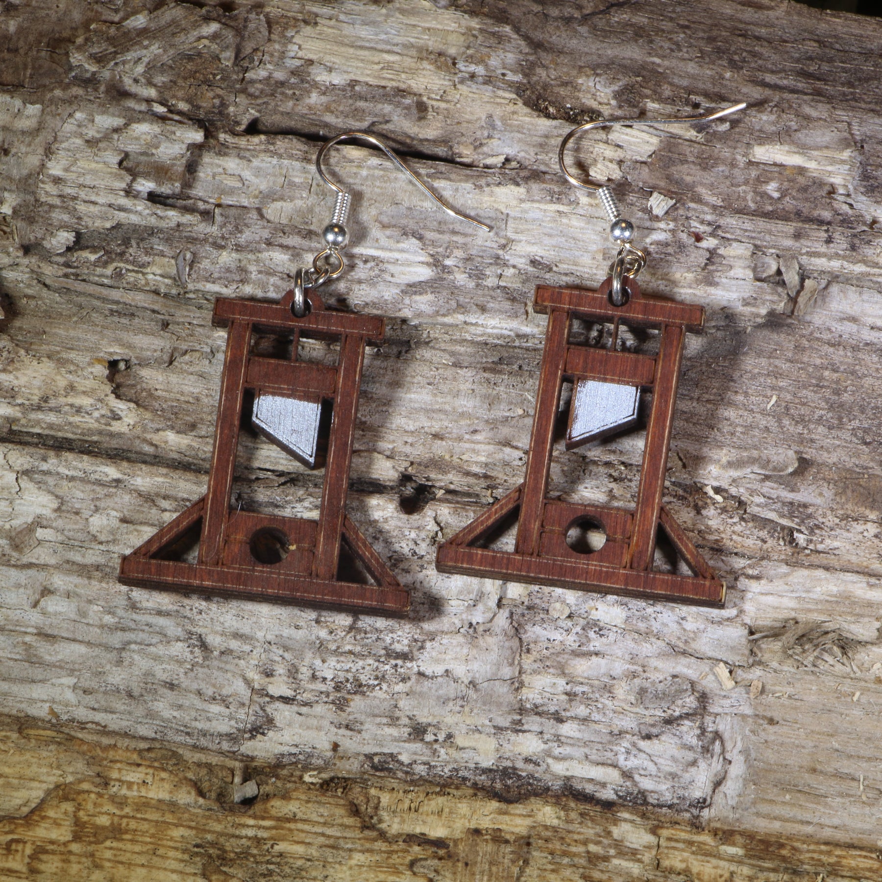 Guillotine Wooden Earrings | Gothic Dark Humor Jewelry