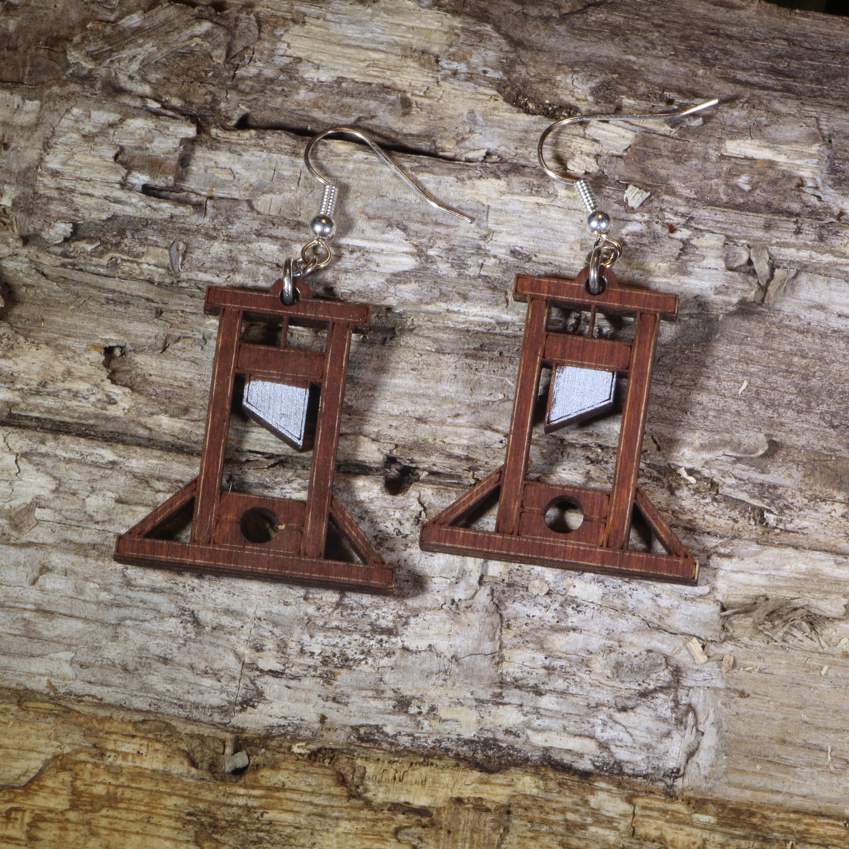 Guillotine Wooden Earrings | Gothic Dark Humor Jewelry by Cate's Concepts, LLC