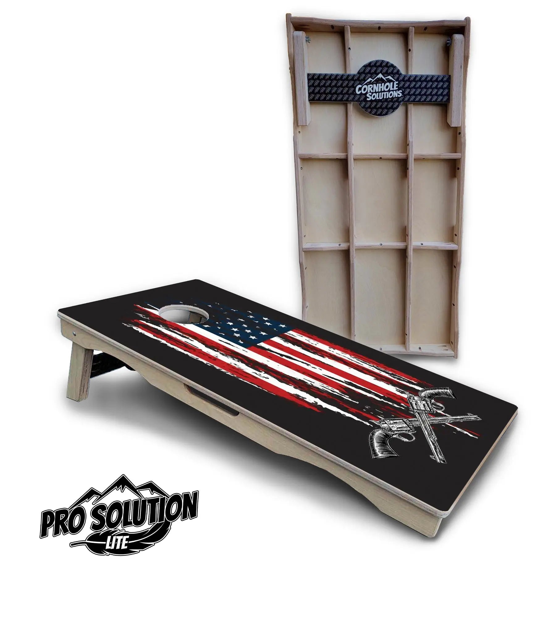 Guns & Flag Cornhole Boards - Pro Solution Lite Series by Cornhole Solutions, custom cornhole board main product photo