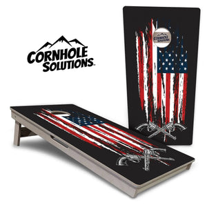 Guns and Flag Cornhole Boards - Professional Tournament Series by Cornhole Solutions, custom cornhole board main product photo