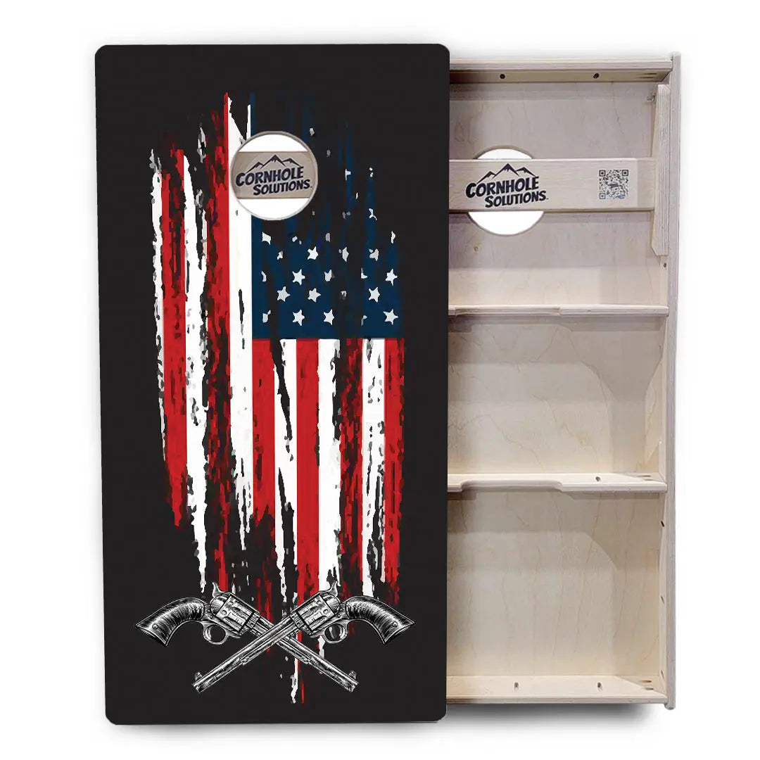 Guns and Flag Cornhole Boards - Professional Tournament Series by Cornhole Solutions, custom cornhole board detail photo 3