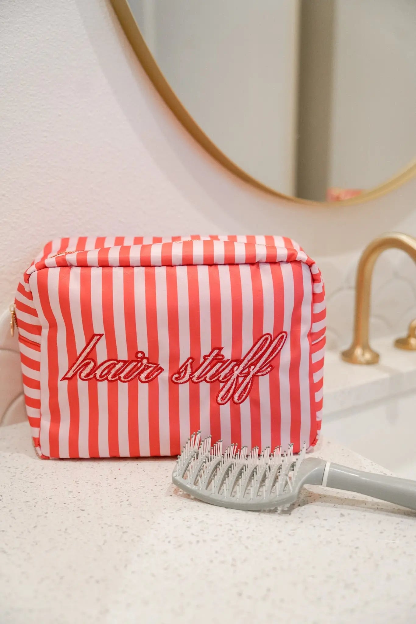 Hair Stuff - Pink & Red Stripes XL Bag by KenzKustomz, natural skincare main product photo