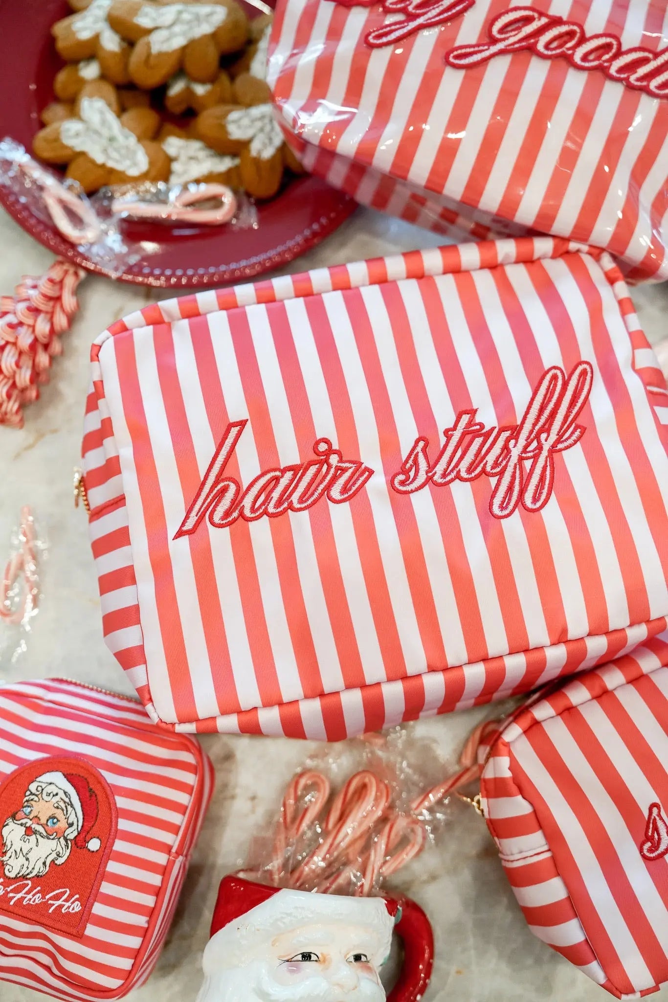 Hair Stuff - Pink & Red Stripes XL Bag by KenzKustomz, natural skincare detail photo 5