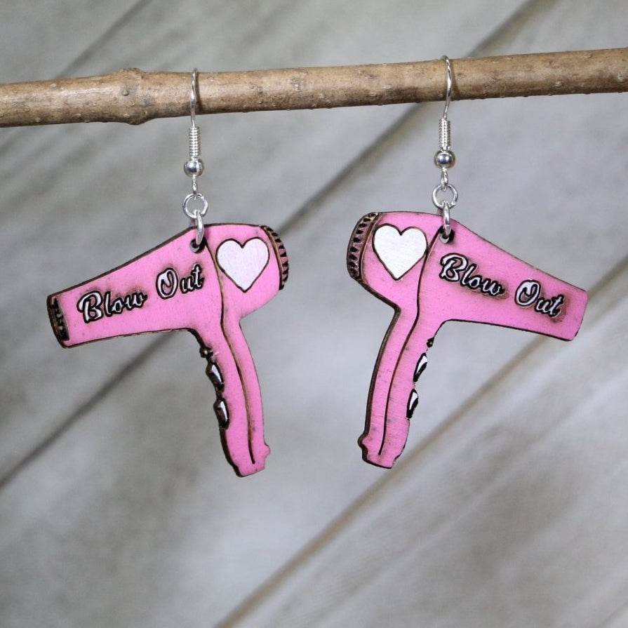 Hair Dryer Wooden Dangle Earrings | Hairstylist Beauty Jewelry by Cate's Concepts, LLC