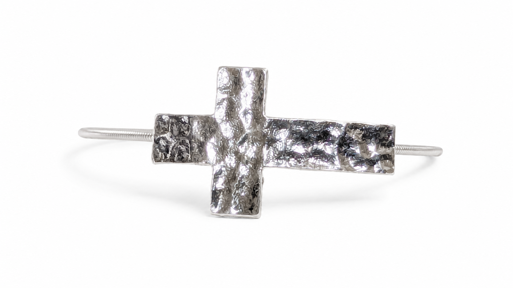 Silver Hammered Cross Guitar String Bracelet by N Harmony Jewelry, handmade jewelry detail photo 3