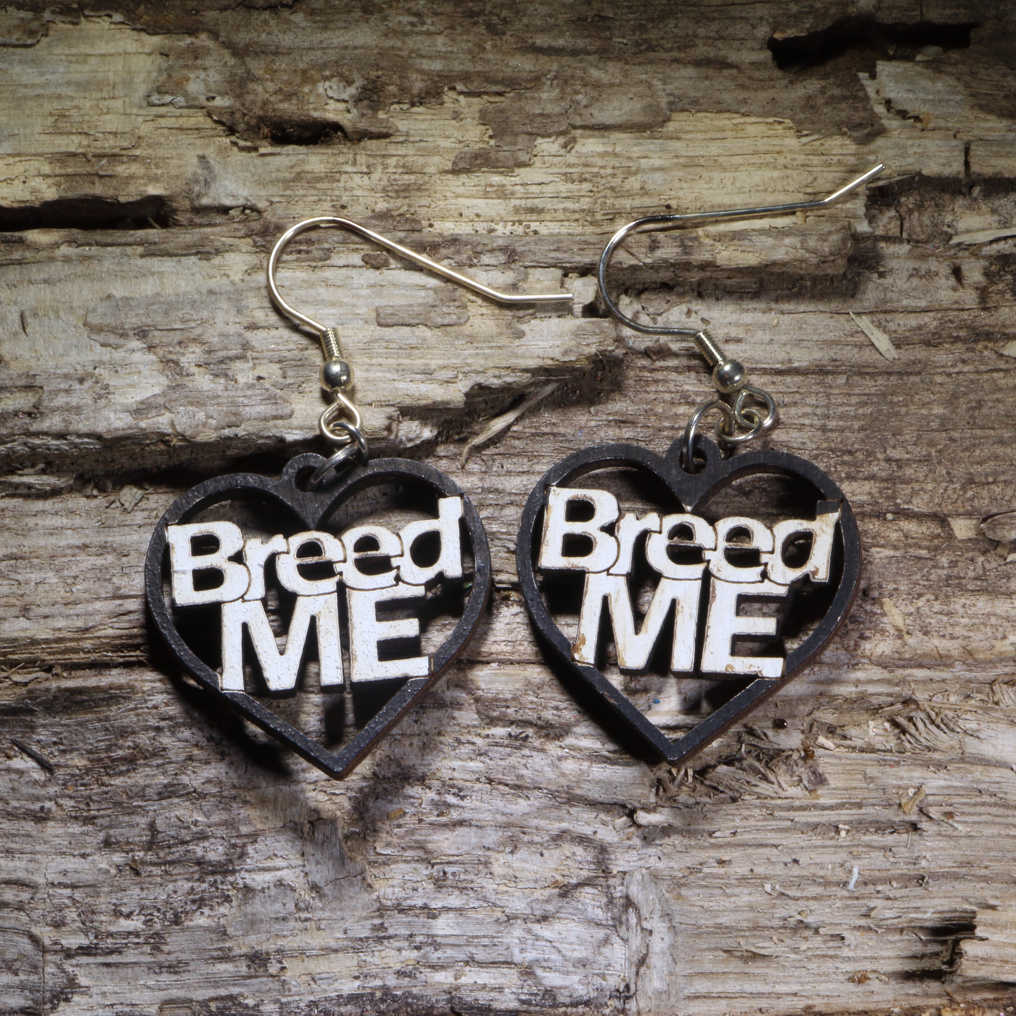 Breed Me Wooden Earrings | Adult Humor Statement Jewelry