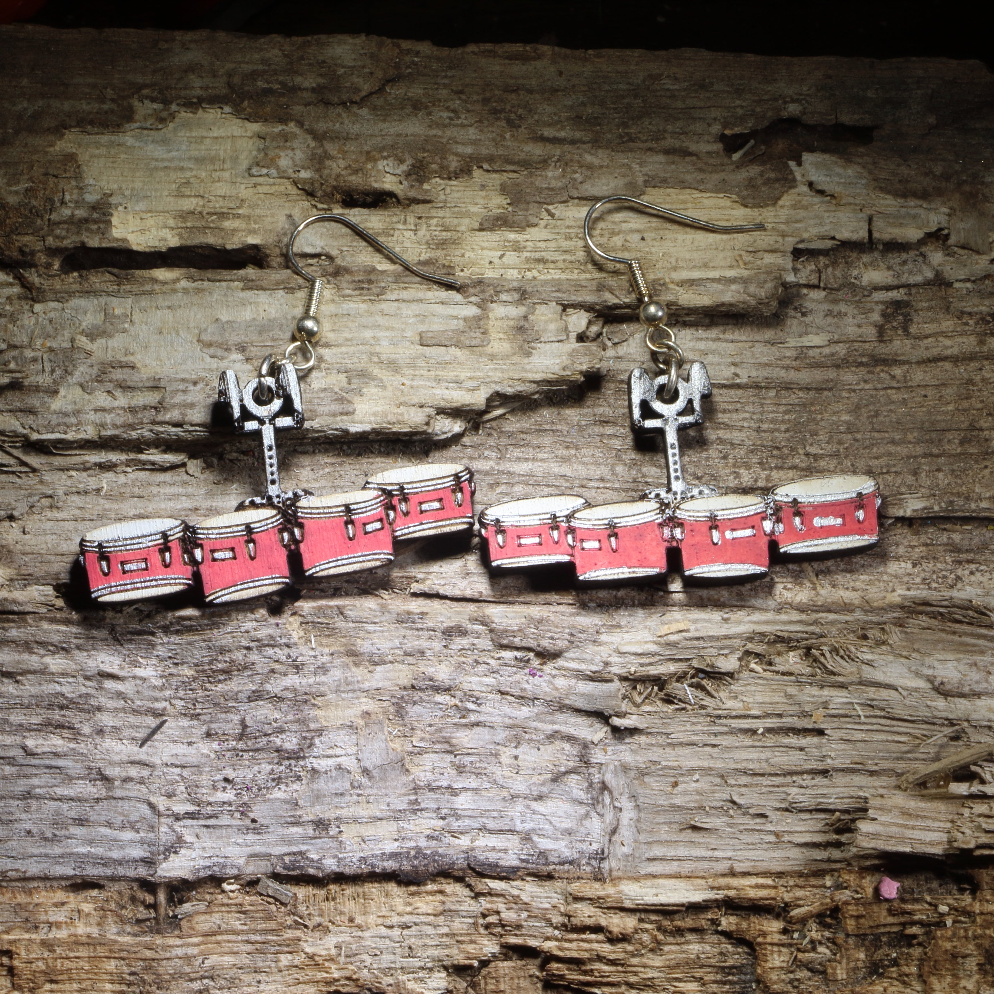 Quad Drum Wooden Dangle Earrings | Marching Band Jewelry