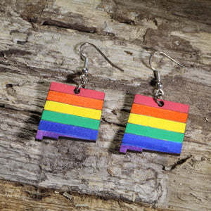 New Mexico LGBTQ+ Pride Wooden Earrings | State Pride Jewelry by Cate's Concepts, LLC