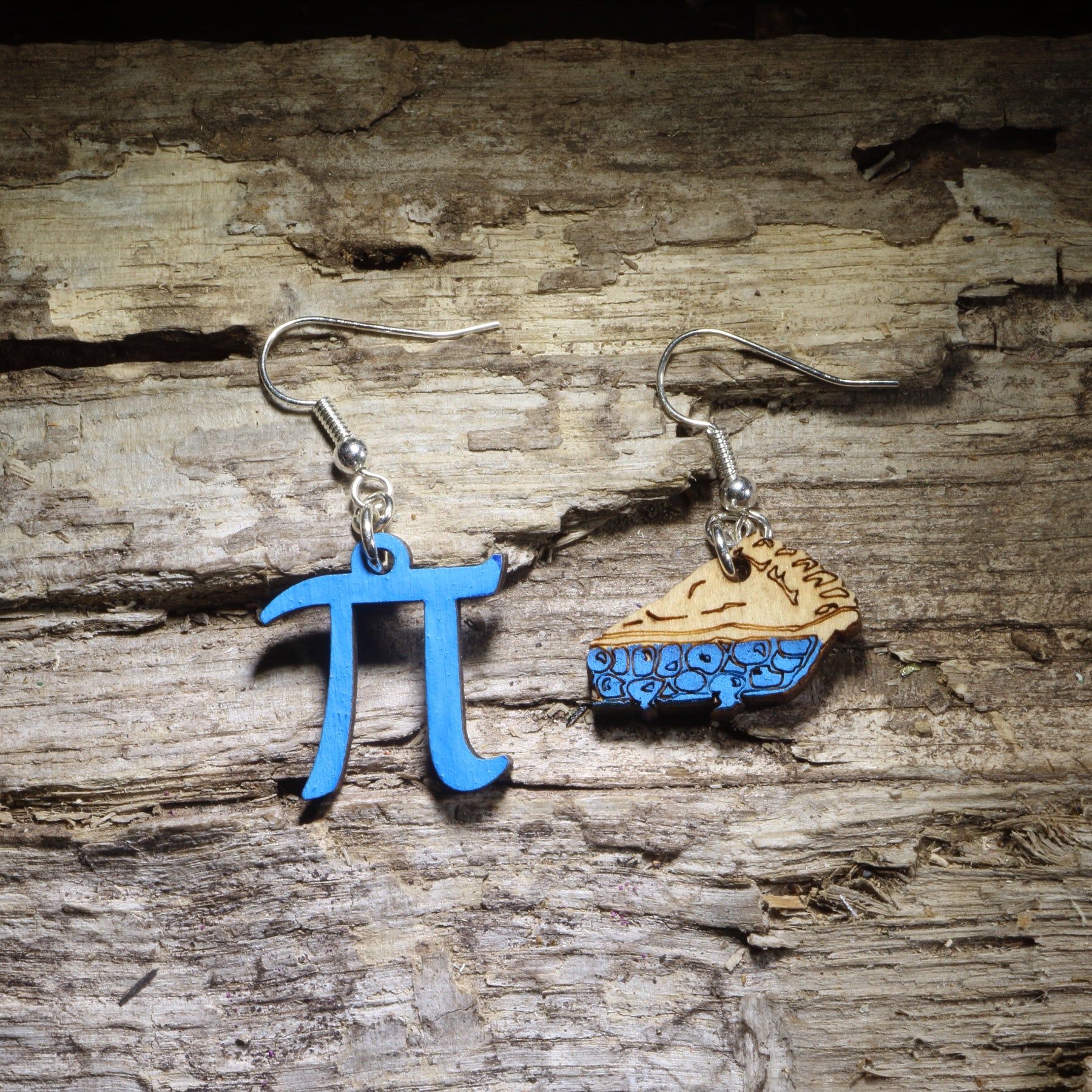 Pi and Pie Wooden Earrings | Math Pun Nerd Food Jewelry