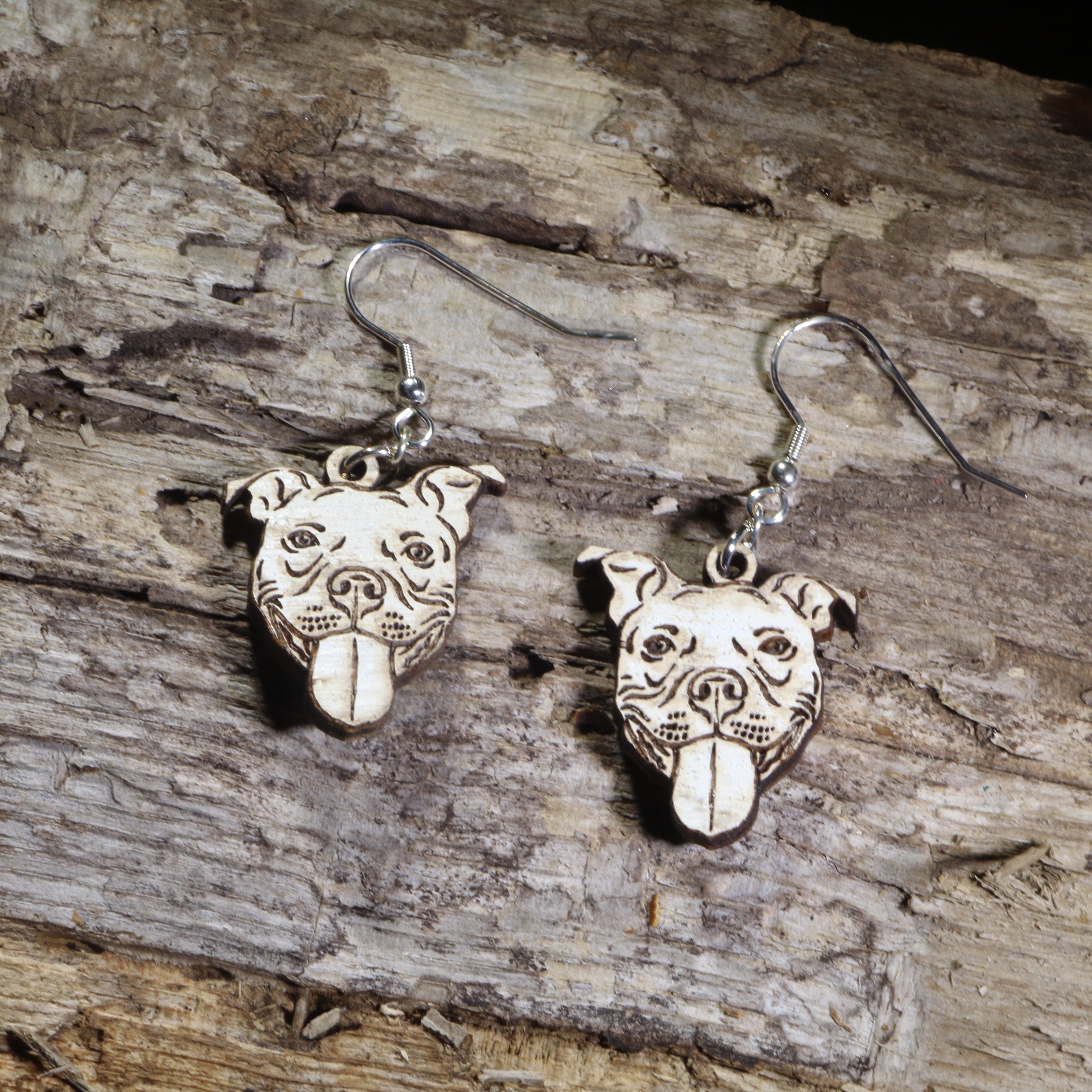 Pitbull Wooden Earrings | Dog Lover Pet Jewelry by Cate's Concepts, LLC