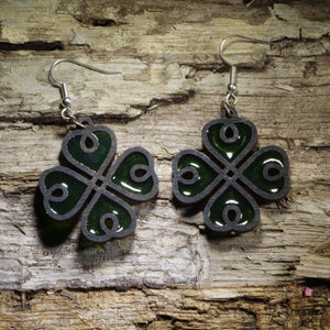 Four Leaf Clover Wood Resin Earrings | Irish Lucky Charm Jewelry