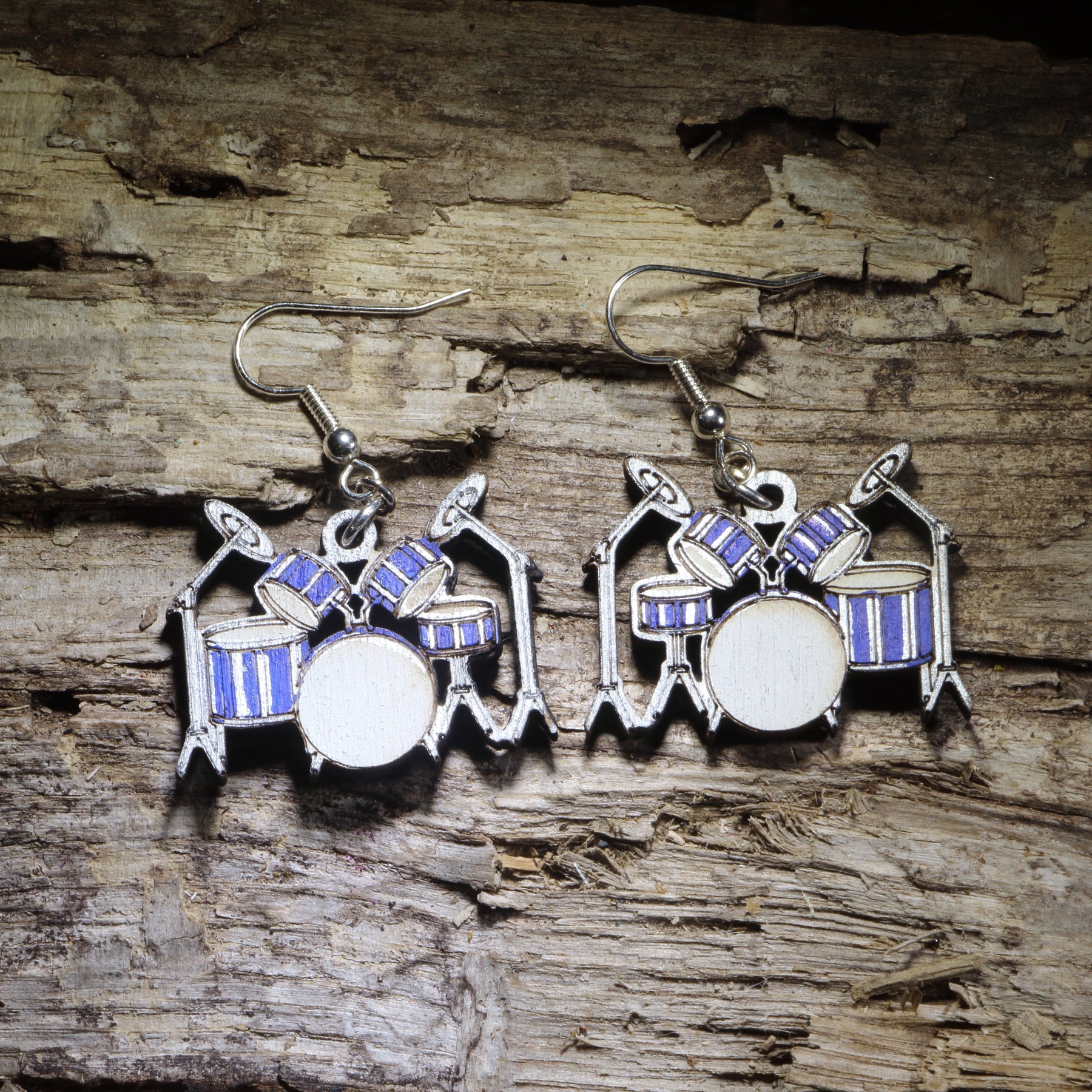 Drum Set Wooden Dangle Earrings | Drum Kit Music Jewelry for Drummers