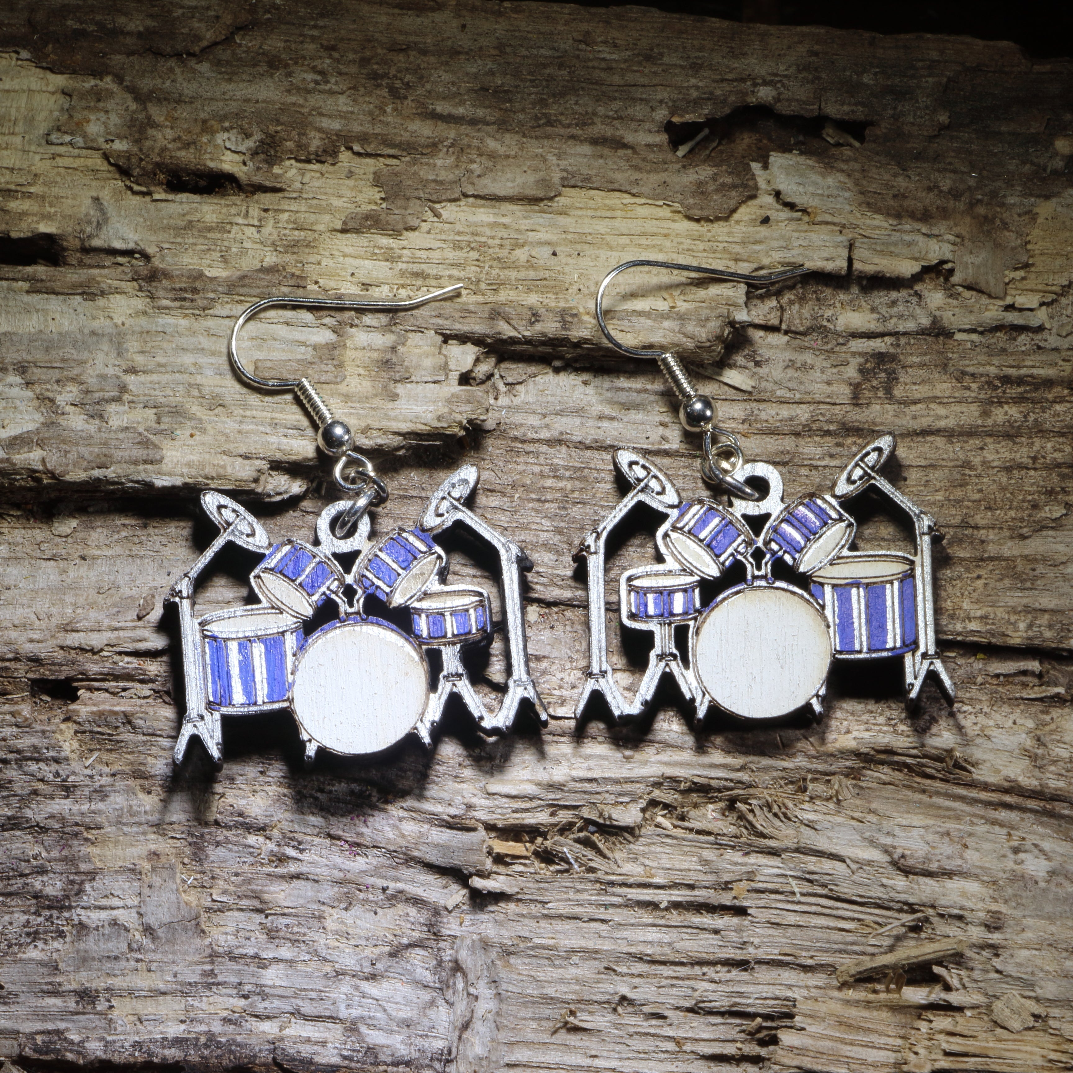 Drum Set Wooden Dangle Earrings | Drum Kit Music Jewelry for Drummers