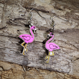 Pink Flamingo Wooden Dangle Earrings | Tropical Bird Jewelry by Cate's Concepts, LLC