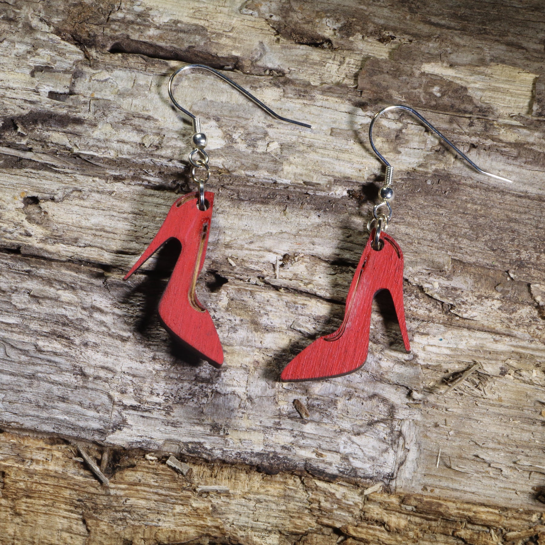 Red High Heel Wooden Dangle Earrings | Fashion Jewelry by Cate's Concepts, LLC