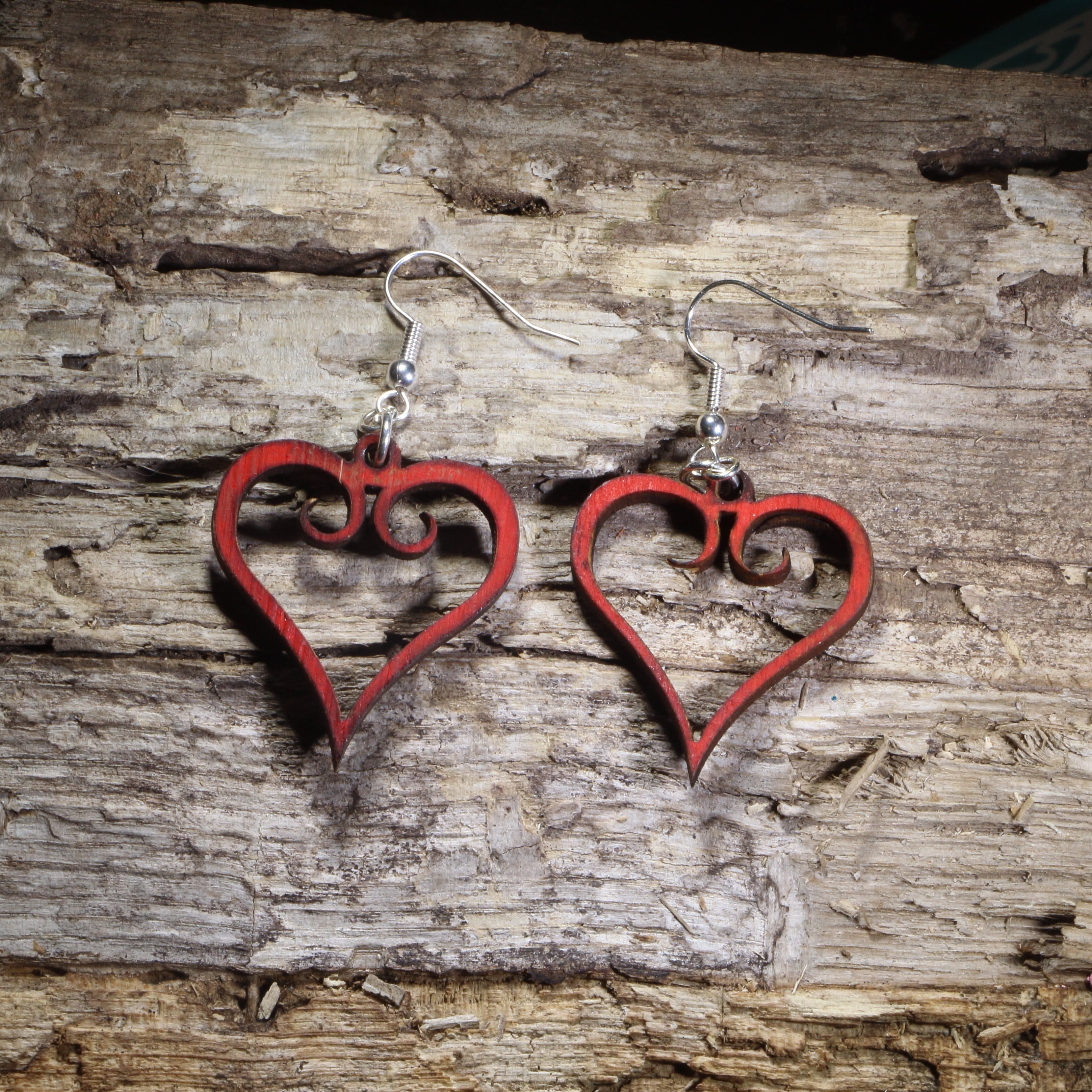 Curled Heart Wooden Earrings | Romantic Love Jewelry by Cate's Concepts, LLC