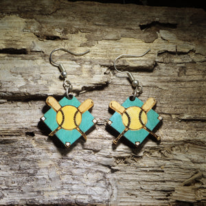 Softball Diamond Wooden Earrings | Softball Mom Sports Jewelry by Cate's Concepts, LLC