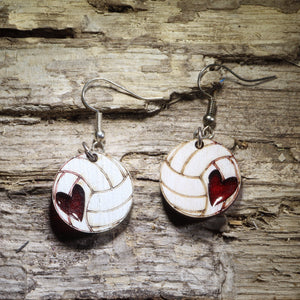 Volleyball Heart Wooden Earrings | Volleyball Mom Sports Jewelry
